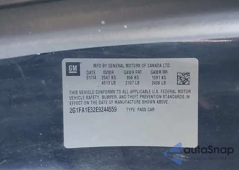 2014 Chevrolet Camaro 2Ls из США, поврежденный, VIN 2G1FA1E32E9244559